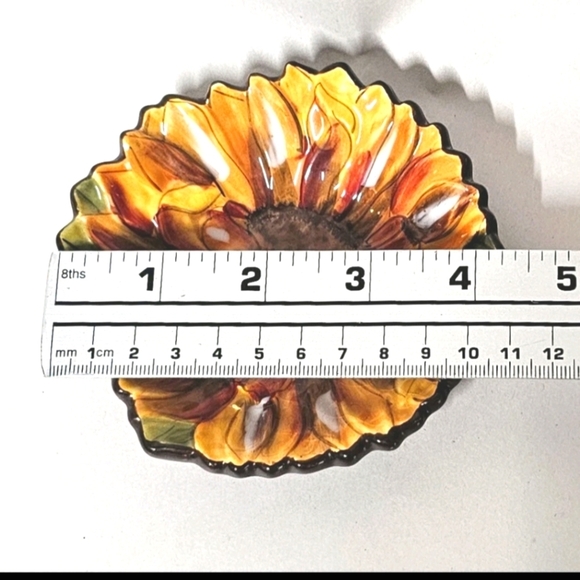 4 Clay Art Tuscan Yellow Sunflower Hand Painted Small Dipping Snack Plates - Picture 5 of 9